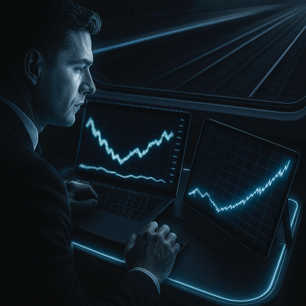 Trader vor zwei Bildschirmen bei der Analyse von Kursen und Märkten – effizientes Arbeiten im Trading-Alltag