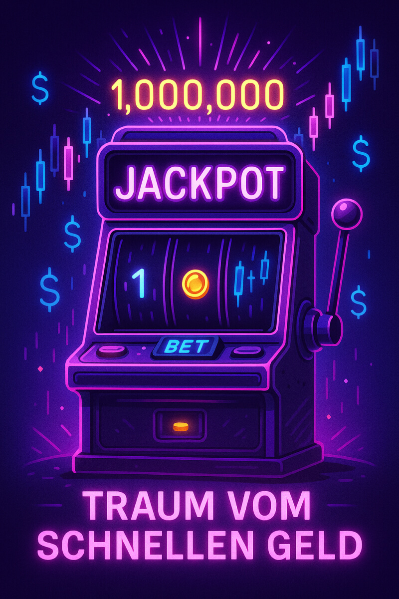 Bunte Slotmachine mit Jackpot-Symbolik – Darstellung des Traums vom schnellen Geld im Trading