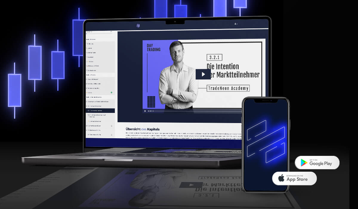 TradeNeon Academy Online-Campus: strukturierte Trading-Ausbildung mit Videokursen auf Laptop und Smartphone