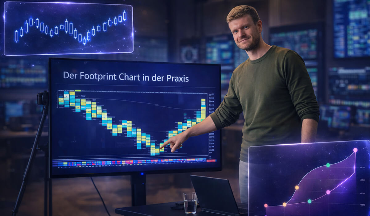 Oliver Sparing zeigt eine Live-Session der TradeNeon Daytrading-Ausbildung – Praxis am Footprint-Chart